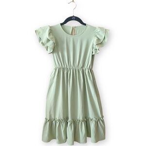 Hattiycat Girls 10 Sage Green A Line Flutter Double Layer Ruffle Sleeve Dress